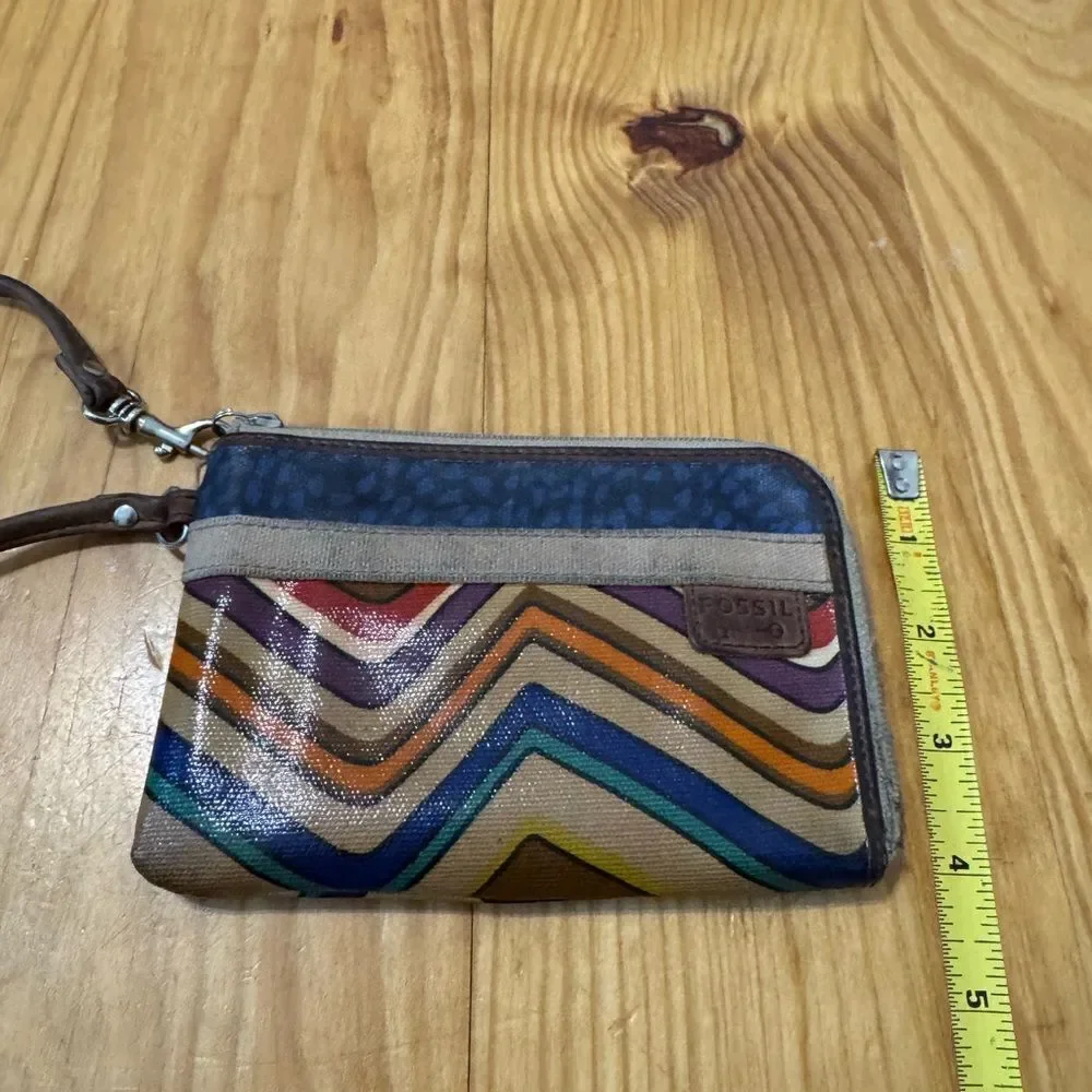 Fossil Womens Small Vinyl Zip Coin Card Holder Purse Stripes